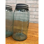 Antique Vintage Early Ball Jar Pair Crude Blue Glass