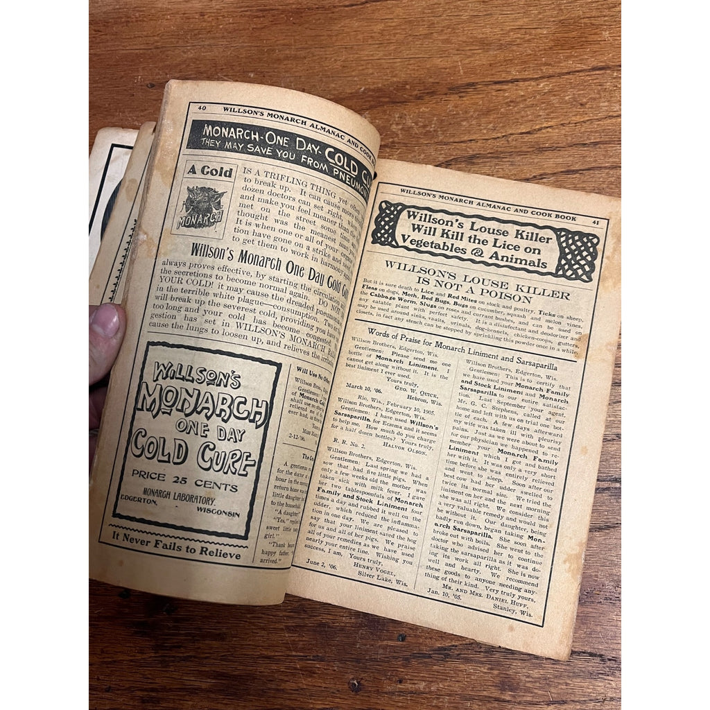 Willson's Monarch Remedies 1907 Almanac Guide to Health Cooking - Edgerton, WI