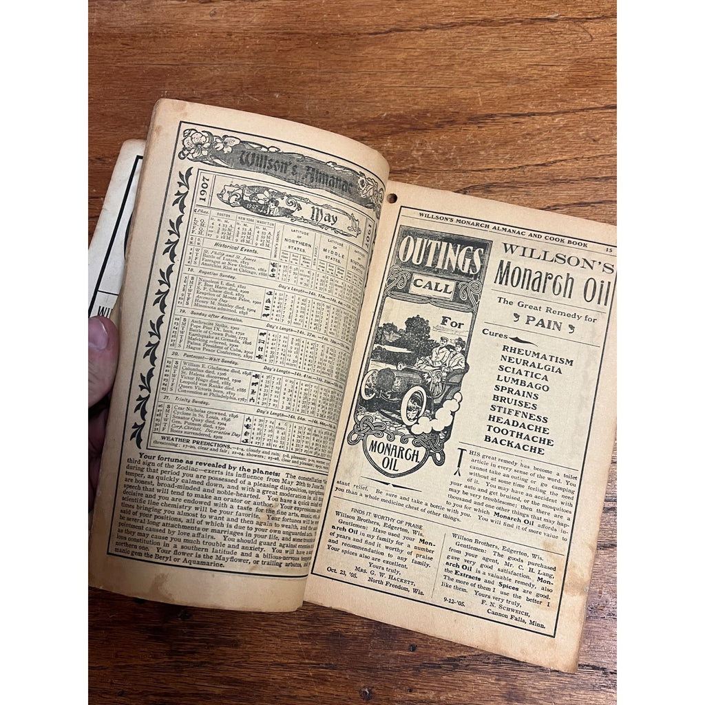 Willson's Monarch Remedies 1907 Almanac Guide to Health Cooking - Edgerton, WI