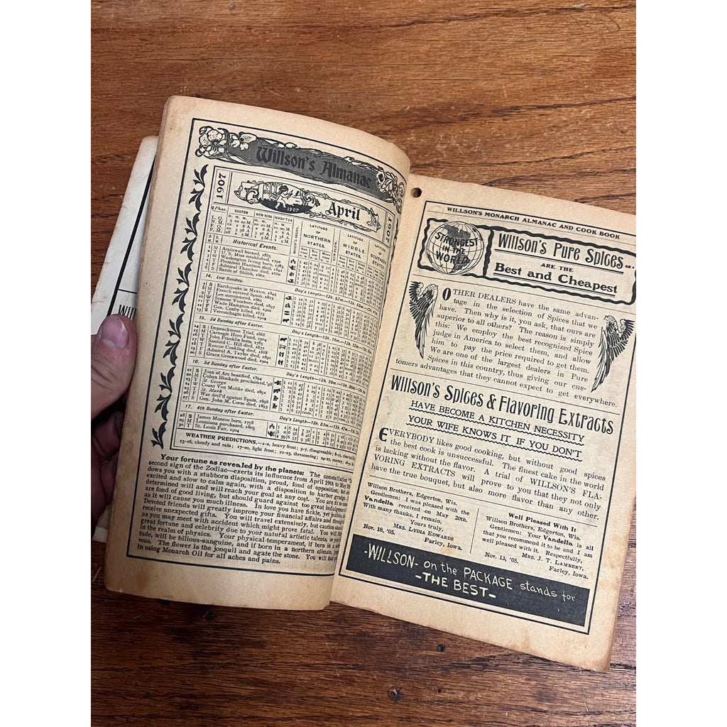 Willson's Monarch Remedies 1907 Almanac Guide to Health Cooking - Edgerton, WI
