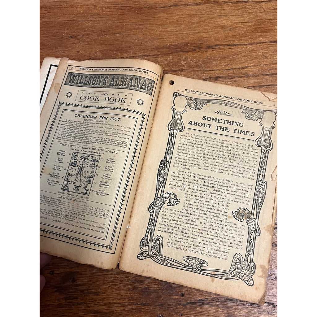 Willson's Monarch Remedies 1907 Almanac Guide to Health Cooking - Edgerton, WI