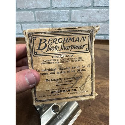 Vintage Berghman Ice Skate Sharpener w/ Box Xmas Christmas Decor