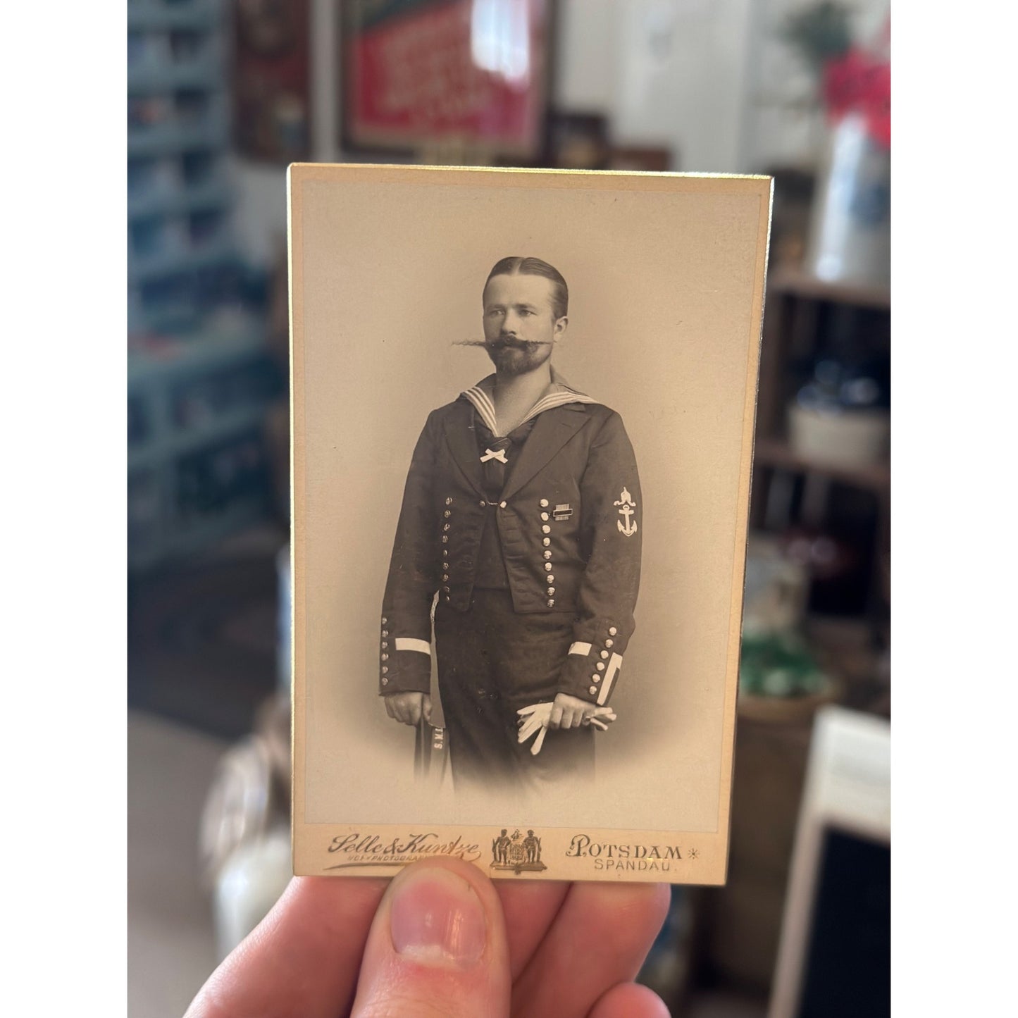 Original Imperial German WWI or Earlier CDV Size Sailor in Uniform Photo Moustache