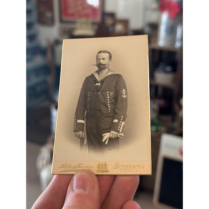 Original Imperial German WWI or Earlier CDV Size Sailor in Uniform Photo Moustache