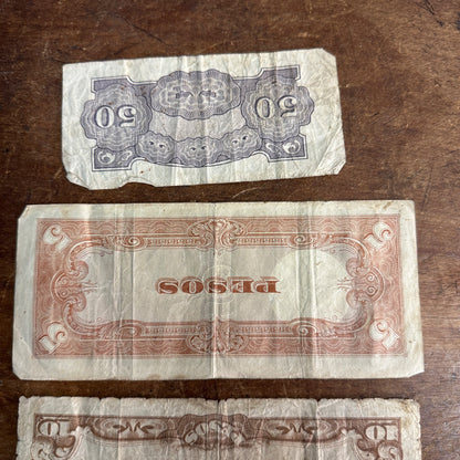 (3) THE JAPANESE GOVERNMENT FIFTY (50) CENTAVOS PAPER MONEY WWII 5 10 Pesos