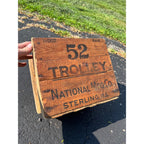 Vintage Antique Trolley National Mfg. Co. Wood Box Crate Sterling Ill Barn Door