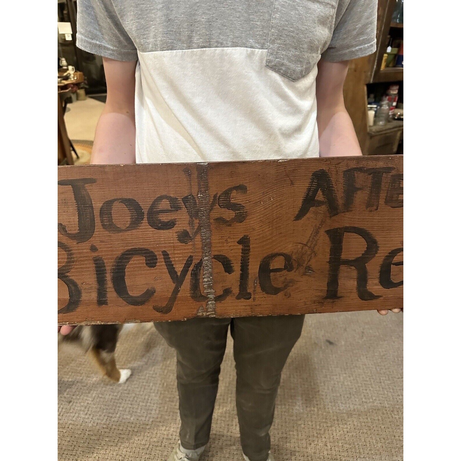 Vintage 1950s Joey's After School Bicycle Repairs Wooden Trade Advertising Sign