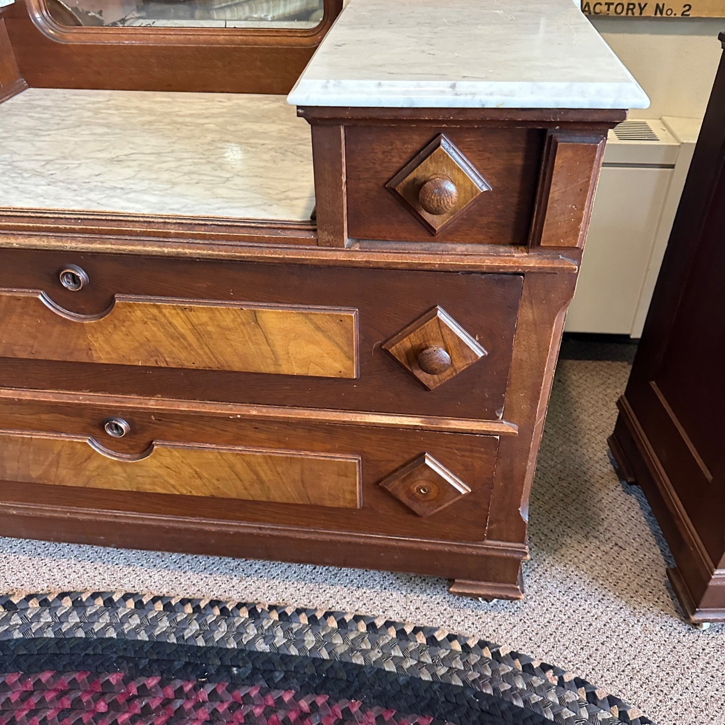 Antique Two-Tone Wooden Dresser W/ Mirror and Granite Top Orante