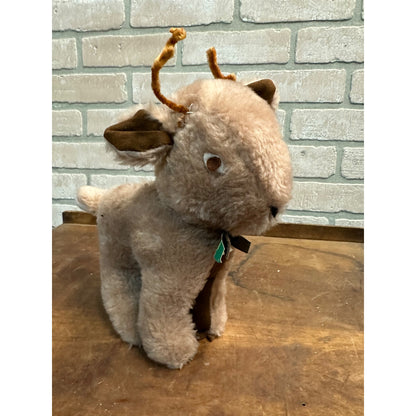 Vintage 1960s Stuffed Christmas Reindeer Stiff Plush Light Brown 9"