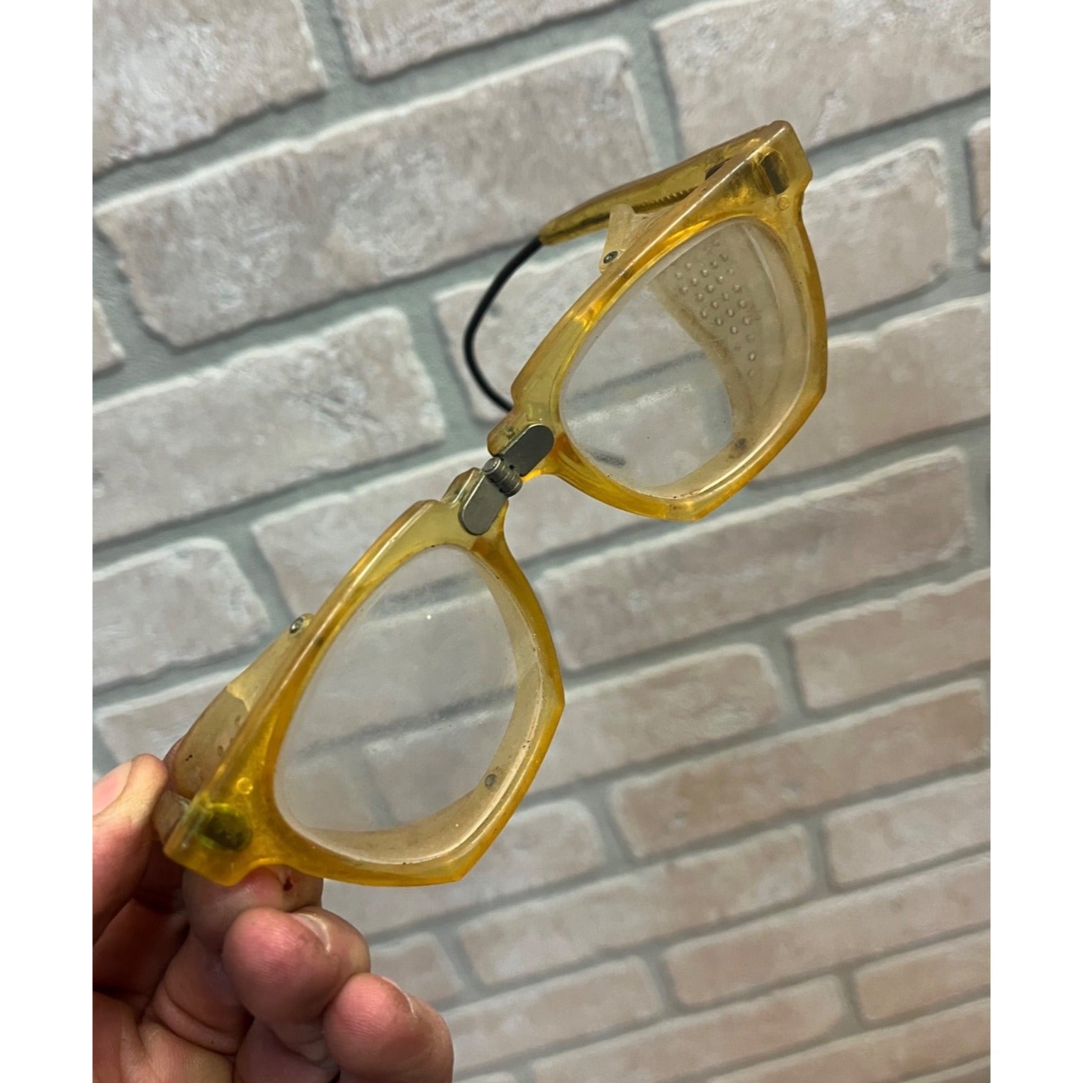 Vintage Willson Folding Hinged Safety Glasses Mesh Sides Aviation Steampunk USA