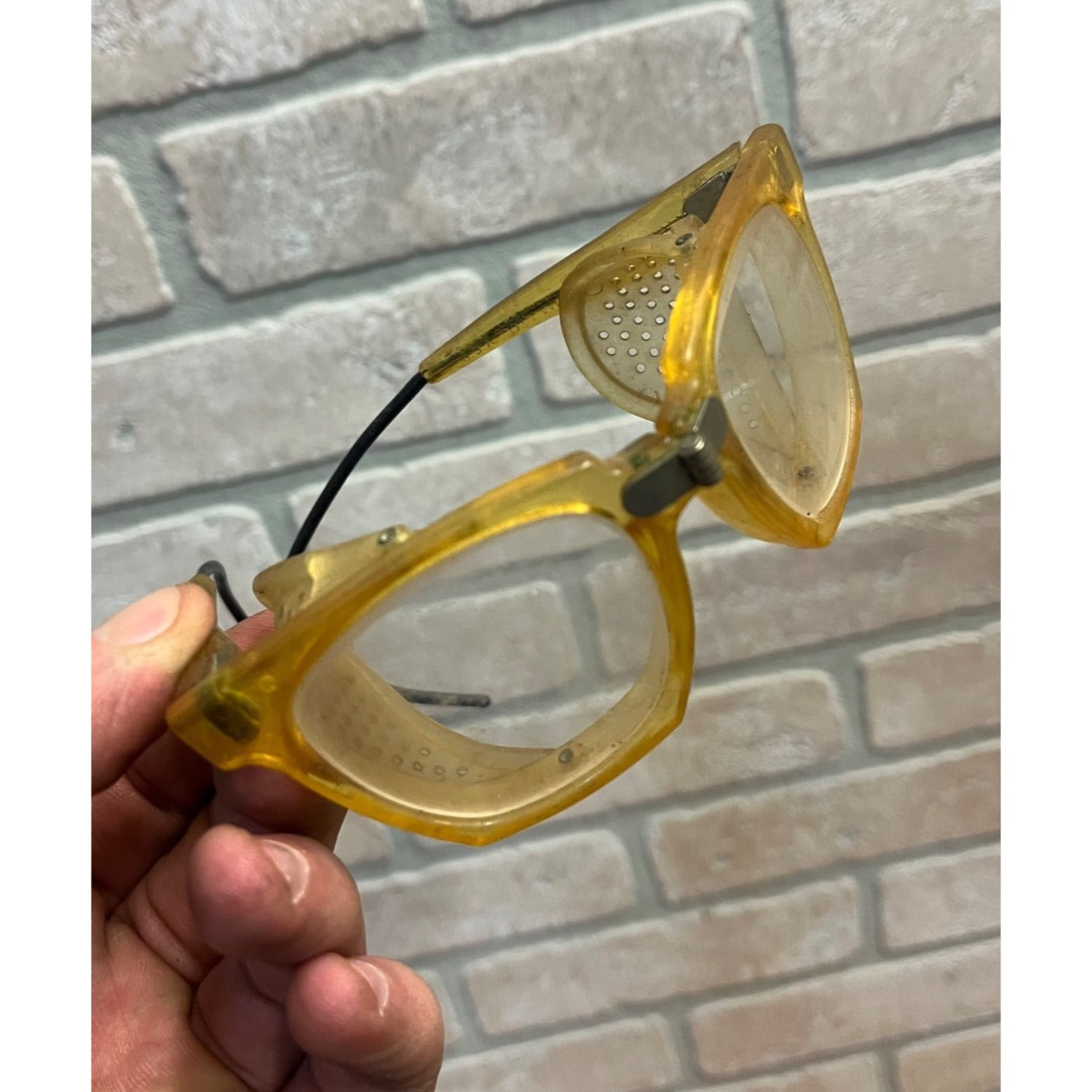 Vintage Willson Folding Hinged Safety Glasses Mesh Sides Aviation Steampunk USA