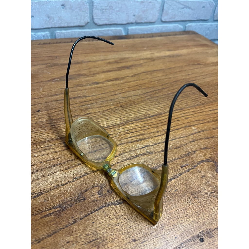 Vintage Willson Folding Hinged Safety Glasses Mesh Sides Aviation Steampunk USA