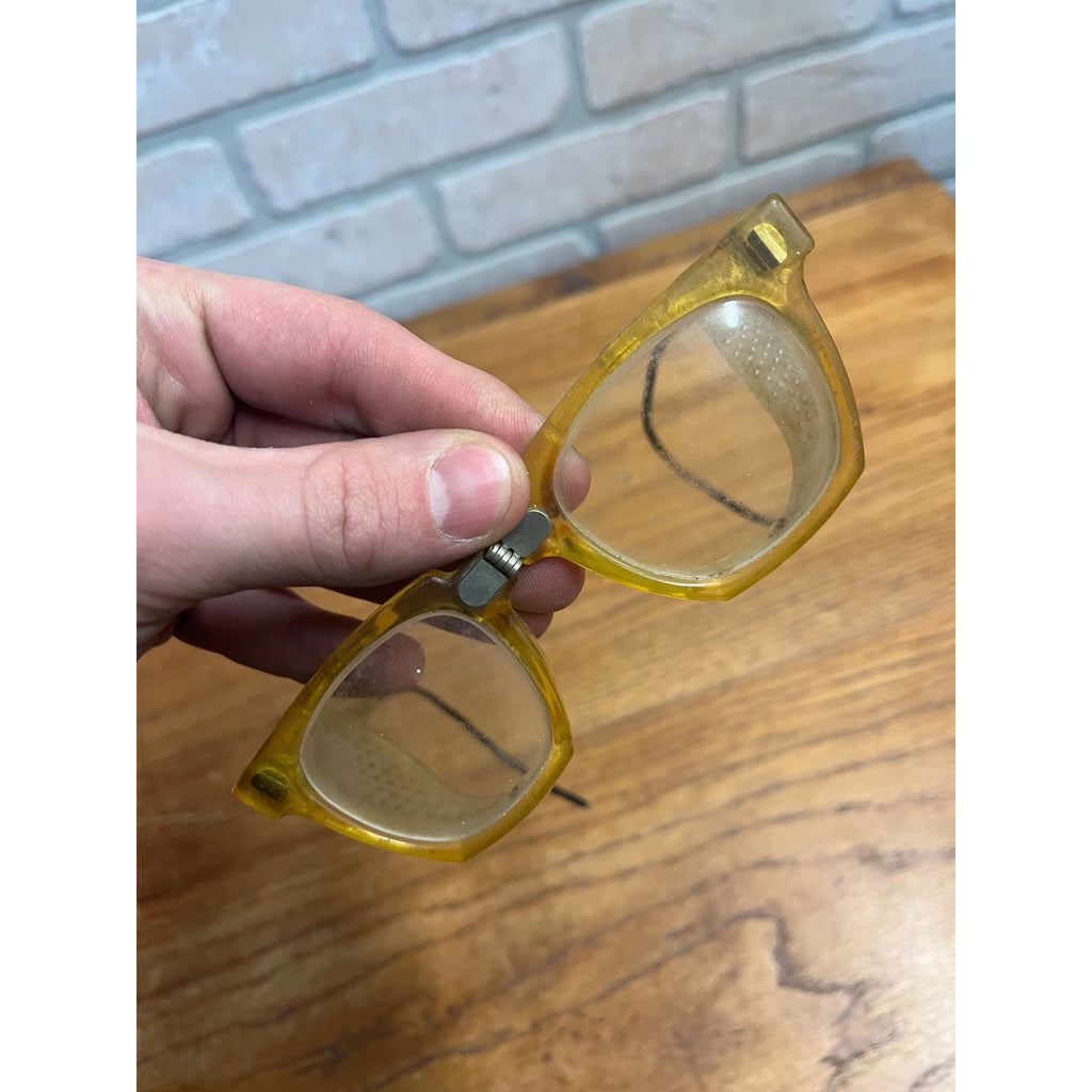 Vintage Willson Folding Hinged Safety Glasses Mesh Sides Aviation Steampunk USA