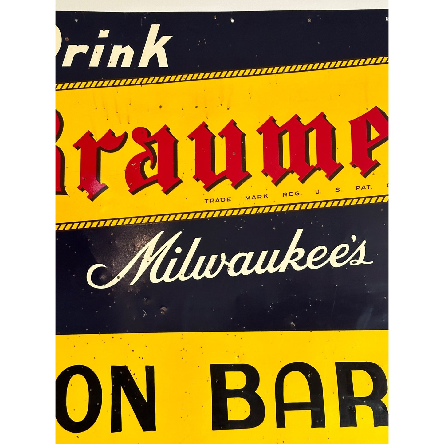 Vintage 1940s Drink Braumeister Milwaukee Beer Metal Advertising Sign 8ft x 5ft