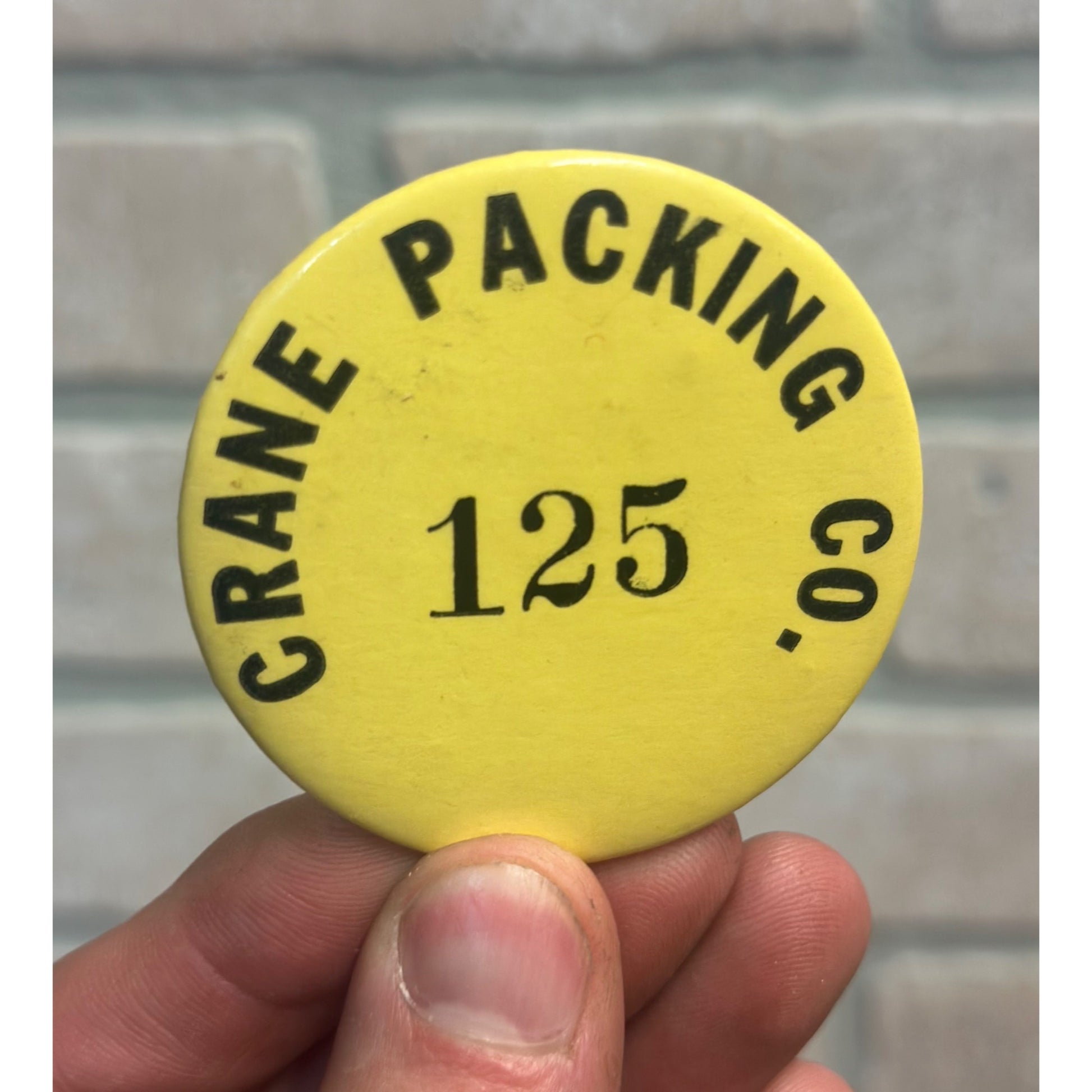 Vintage Crane Packing Company Employee # Pin Badge Pinback