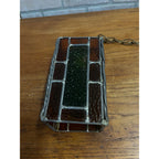 Vintage MCM Leaded Slag Glass Swag Hanging Lamps Pair Mid-Century Craftsman Mission Style