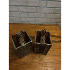 Vintage MCM Leaded Slag Glass Swag Hanging Lamps Pair Mid-Century Craftsman Mission Style