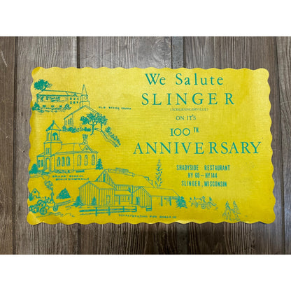 Vintage Slinger Wis Centennial Celebration 100 Years 1869-1969 Place Mats