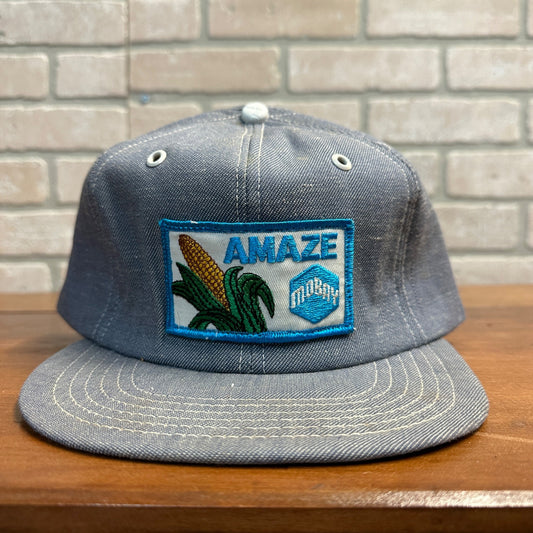Vintage Mobay Amaze Farm Corn Seed Retro Snapback Denim Trucker Hat Cap Patch