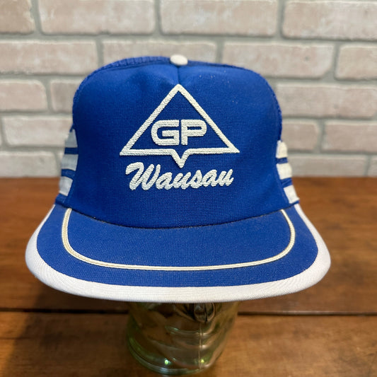 GP WAUSAU WIS GEORGIA PACIFIC PAPER THREE STRIPE BLUE RETRO SNAPBACK HAT