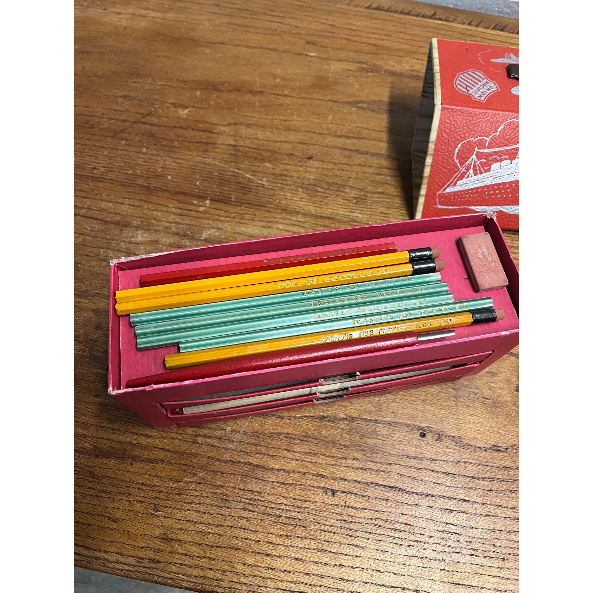 RARE Vintage 1930s Child's Travel Themed Pencil Set Railroad Airline TWA Ships