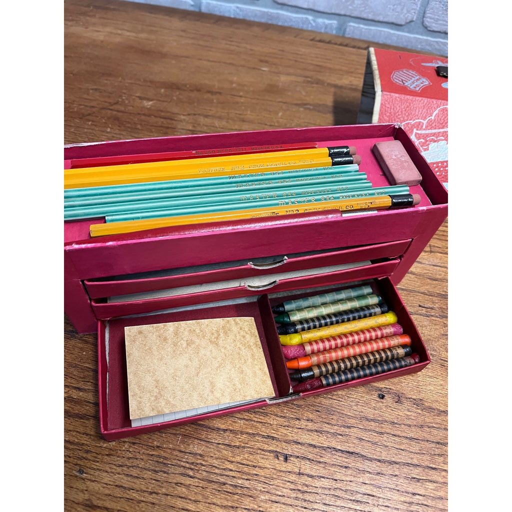 RARE Vintage 1930s Child's Travel Themed Pencil Set Railroad Airline TWA Ships