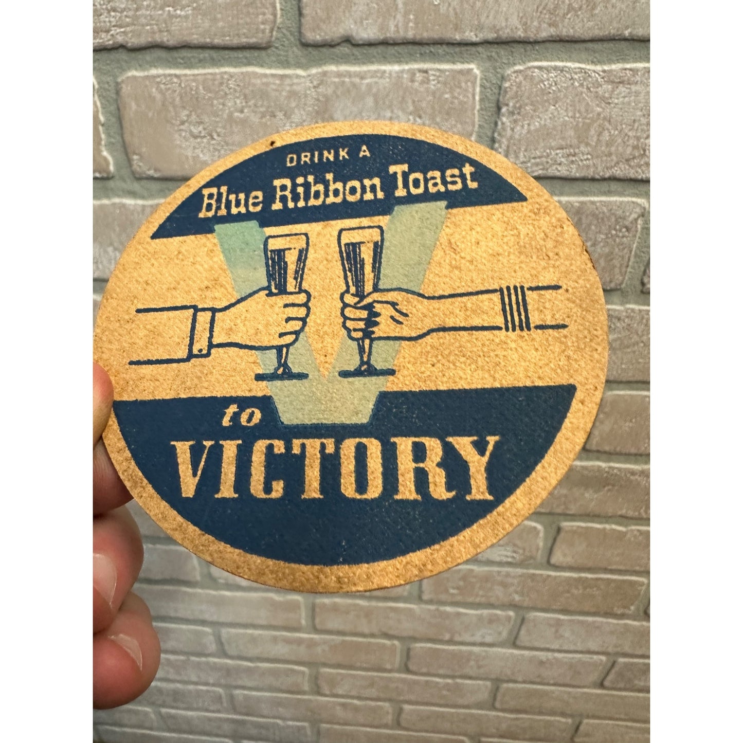 RARE PABST "DRINK A BLUE RIBBON TOAST TO VICTORY" WWII BEER COASTER