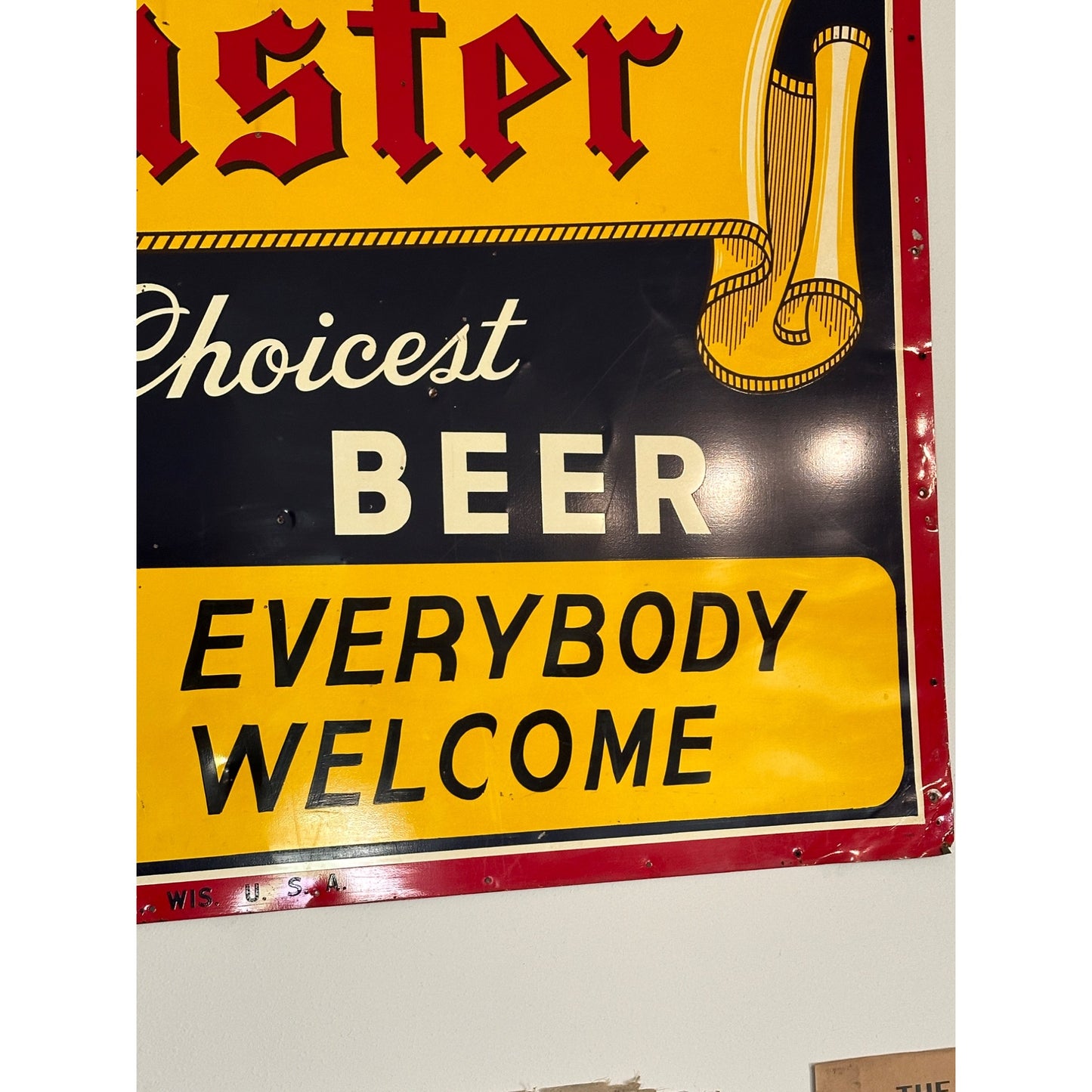 Vintage 1940s Drink Braumeister Milwaukee Beer Metal Advertising Sign 8ft x 5ft