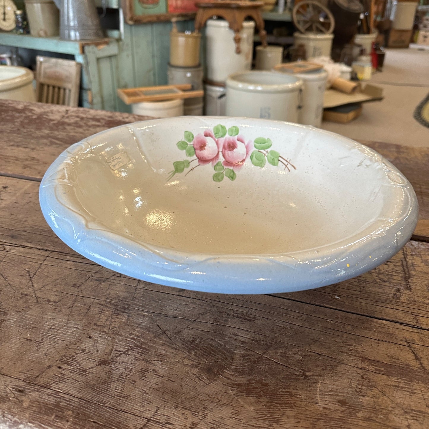 Antique Blue Bowtie Pattern Stoneware Bowl Wash Basin