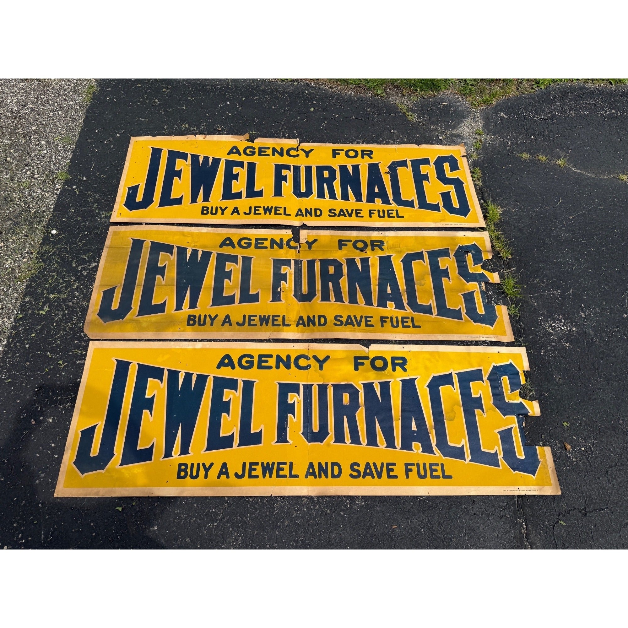 (3) RARE Vintage Early 1900s Jewel Furnaces Stoves Advertising Banner Sign Detroit