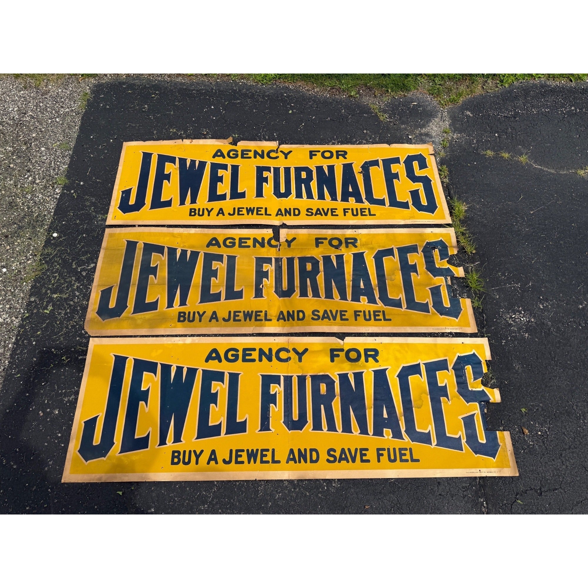 (3) RARE Vintage Early 1900s Jewel Furnaces Stoves Advertising Banner Sign Detroit