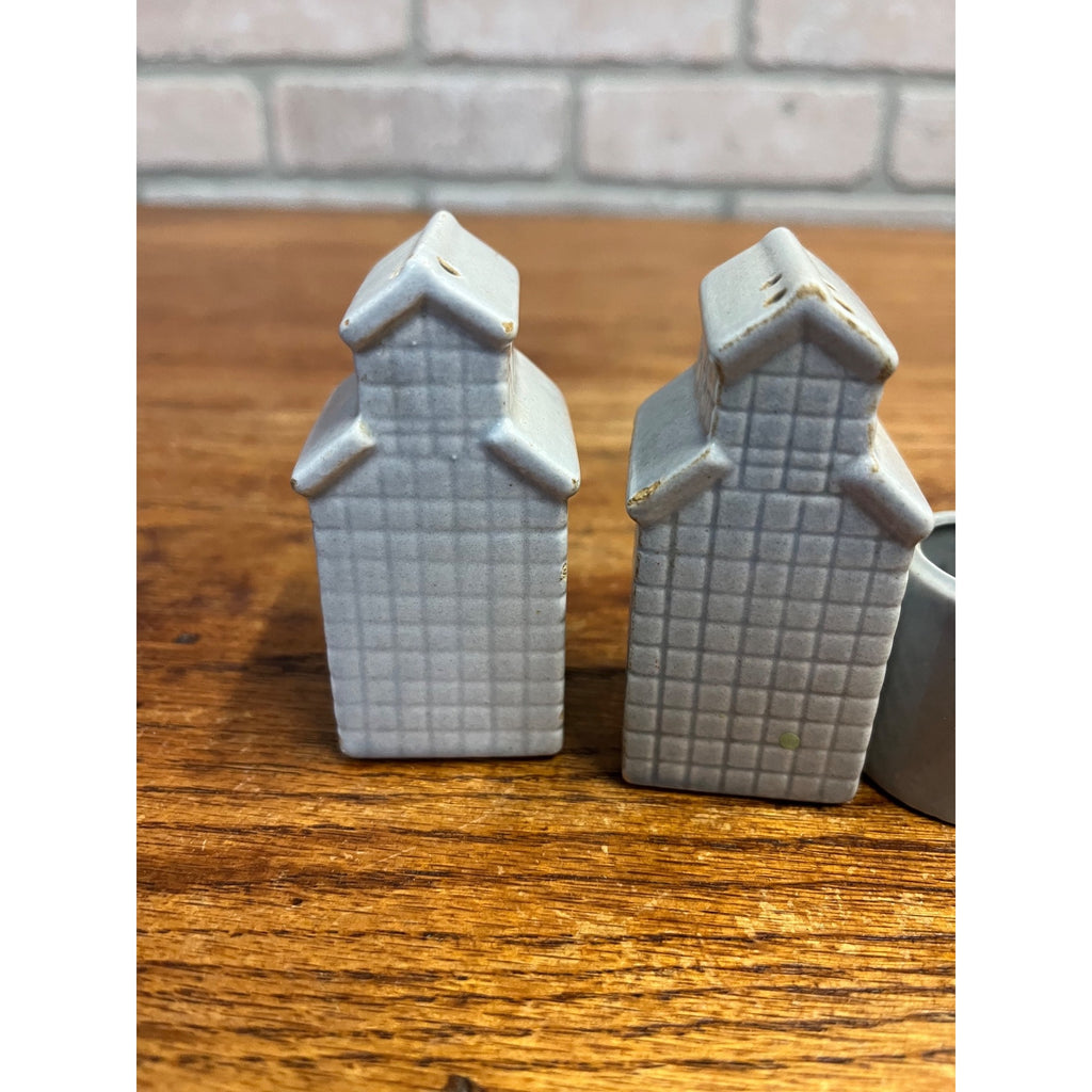 Vintage Larsen Co-Operative Co. Farm Feed Advertising 3pc Salt & Pepper Shakers