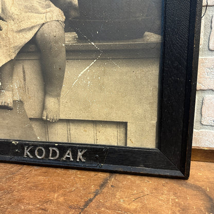 Antique 1900s Kodak Camera / Photo Framed Advertising Store Display Sign Child