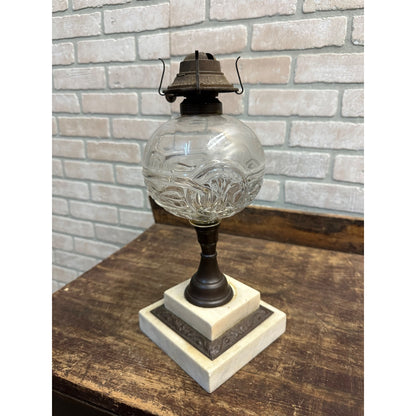 Antique c1860s-70s Whale Oil Lamp EAPG Pressed Glass w/ Double Marble Base