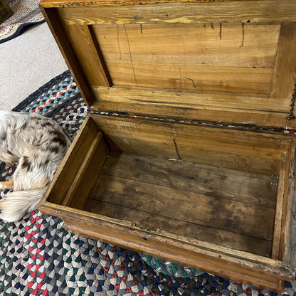 Antique Wooden Primitive Carpenters Trunk Chest Storage Coffee Table