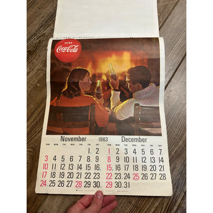 Vintage 1962-63 Coca Cola Advertising Calendar Wall Sign Litho Full Pad Santa Claus