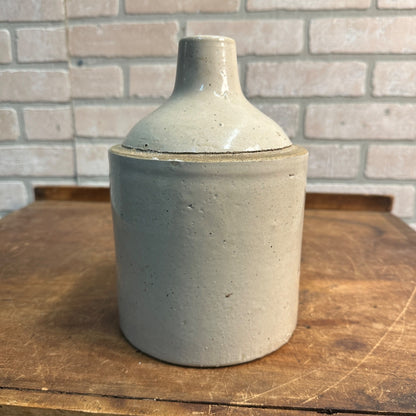 Antique 9"  White Stoneware Jug Moonshine W/ Handle Unmarked Glazed