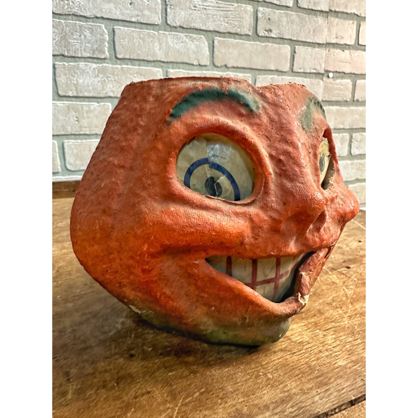 Vintage Halloween Paper Mache Pulp Jack O Lantern JOL w/ Insert 5.5"