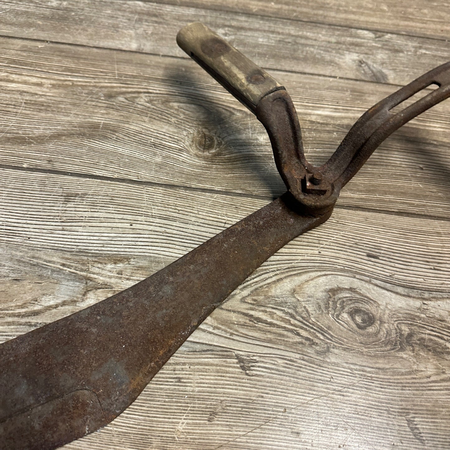 Antique Primitive Hay Knife 29" Farm Cutting Tool w/ Wood Handles Rustic Old Decor