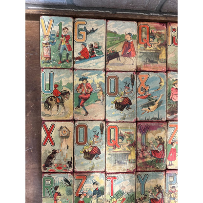 RARE Antique 1800s Victorian Alphabet Child's Wooden Blocks Nursery Rhymes