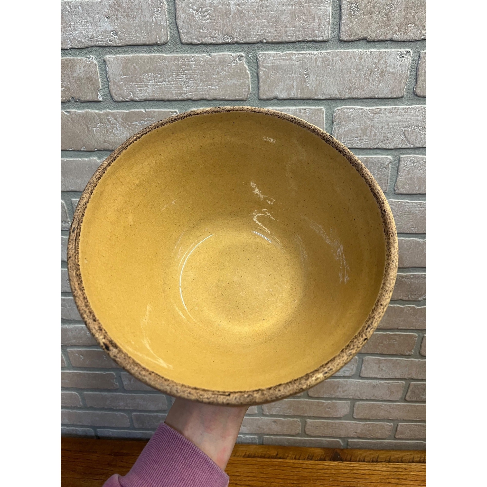 Vintage Robinson Ramsbottom Pottery Yellow Ware Primitive Stoneware 9" Large Bowl Farmhouse Kitchen Decor RRPCO