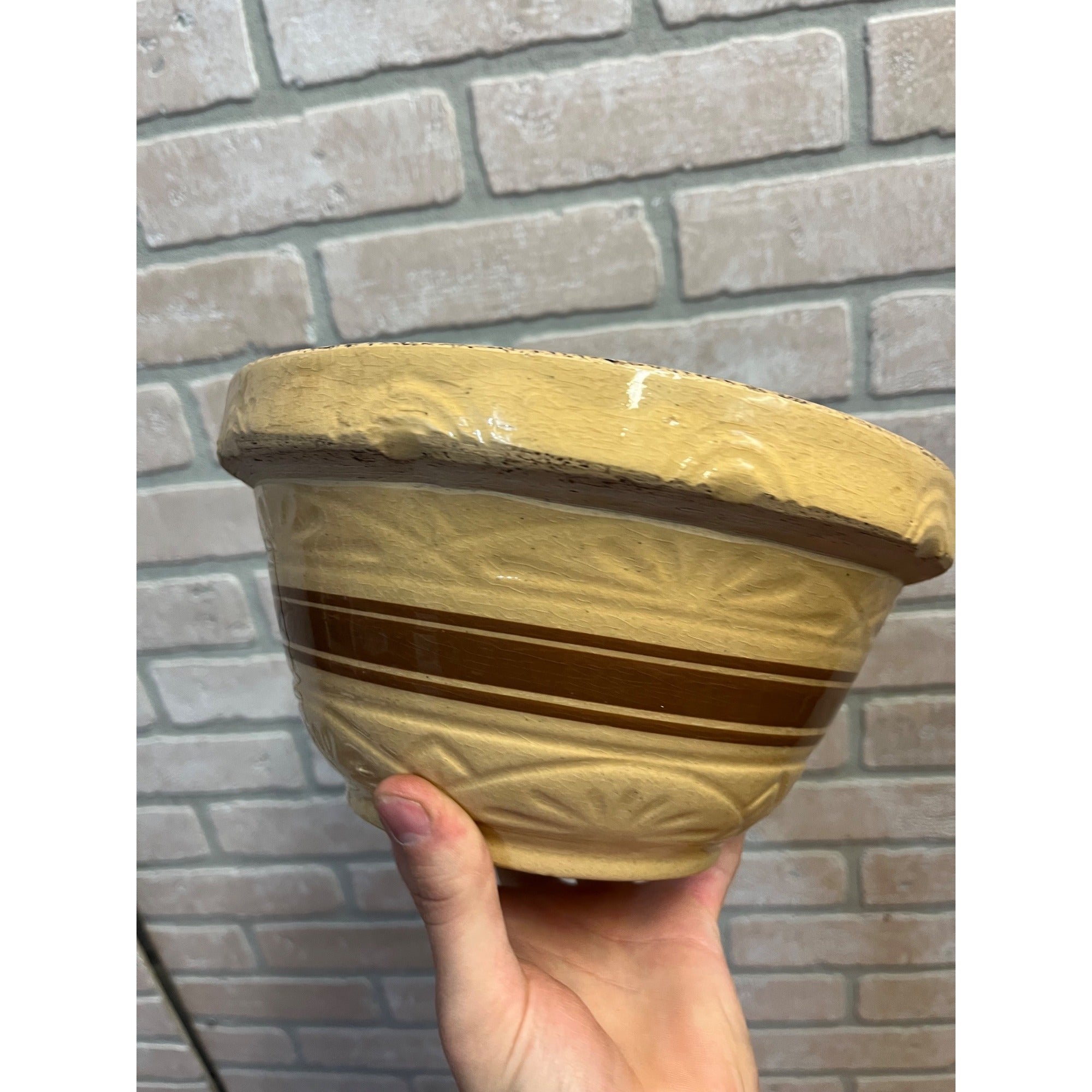 Vintage Robinson Ramsbottom Pottery Yellow Ware Primitive Stoneware 9" Large Bowl Farmhouse Kitchen Decor RRPCO