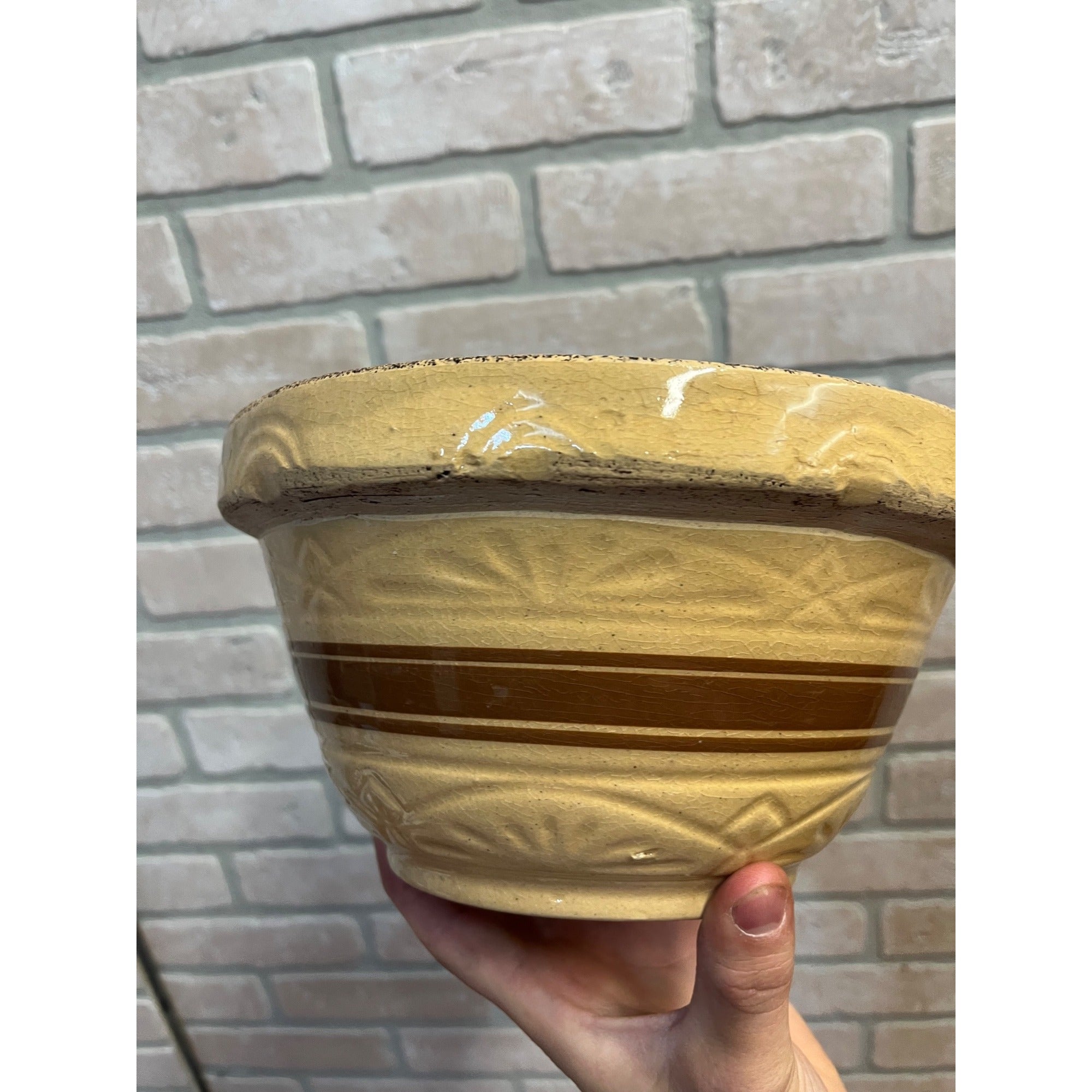 Vintage Robinson Ramsbottom Pottery Yellow Ware Primitive Stoneware 9" Large Bowl Farmhouse Kitchen Decor RRPCO