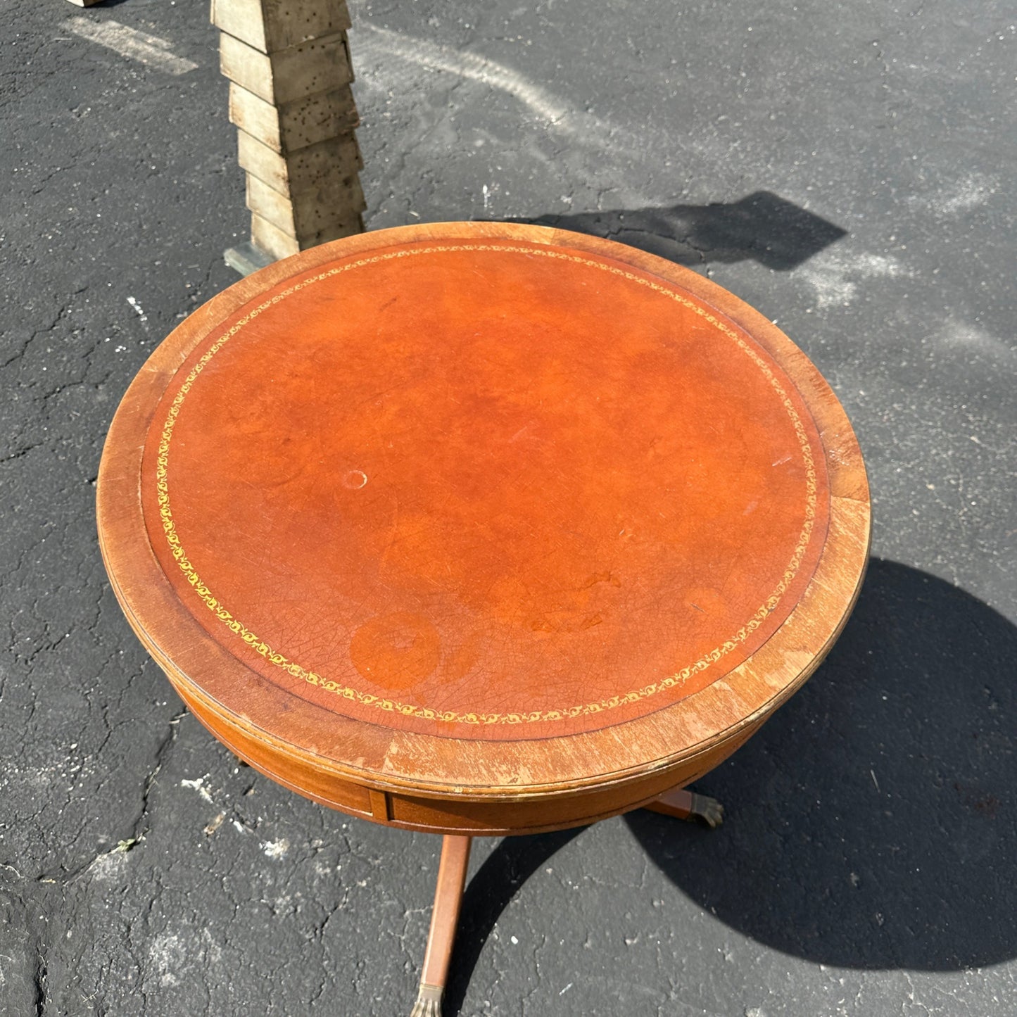 Antique Vintage Round Drum Table Side End Table w/ Drawers