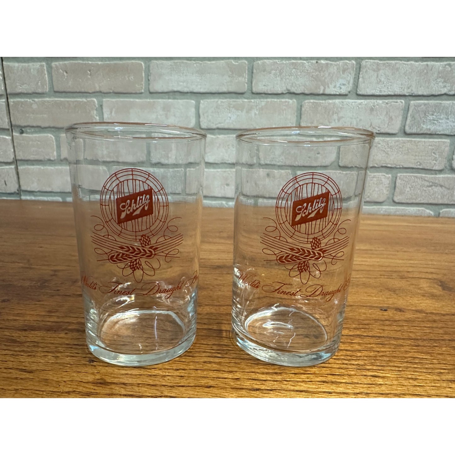 RARE Vintage 1950s Schlitz 4" Tester Sampler Glasses Barrel End Logo Pair