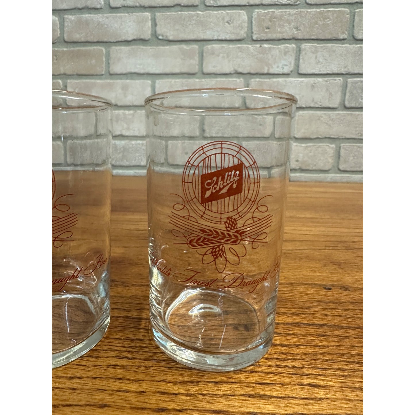 RARE Vintage 1950s Schlitz 4" Tester Sampler Glasses Barrel End Logo Pair