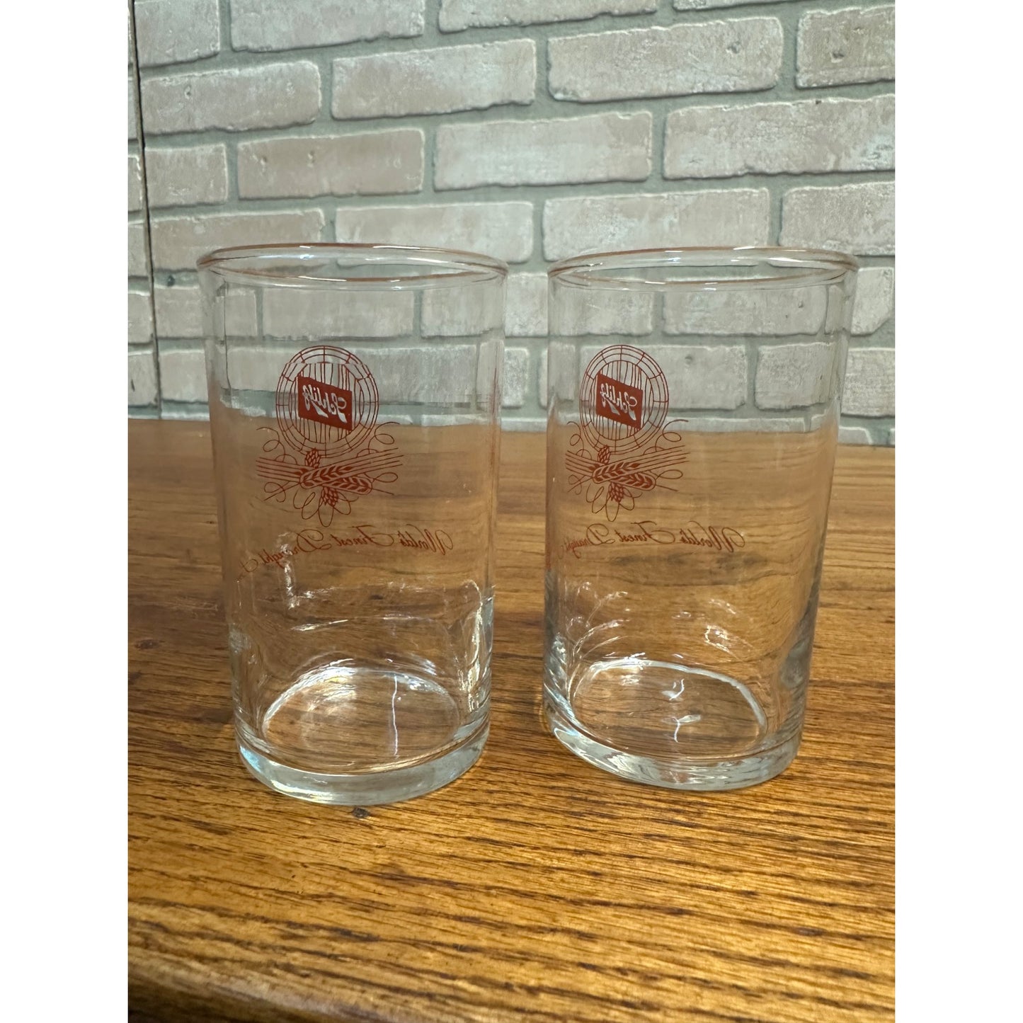 RARE Vintage 1950s Schlitz 4" Tester Sampler Glasses Barrel End Logo Pair