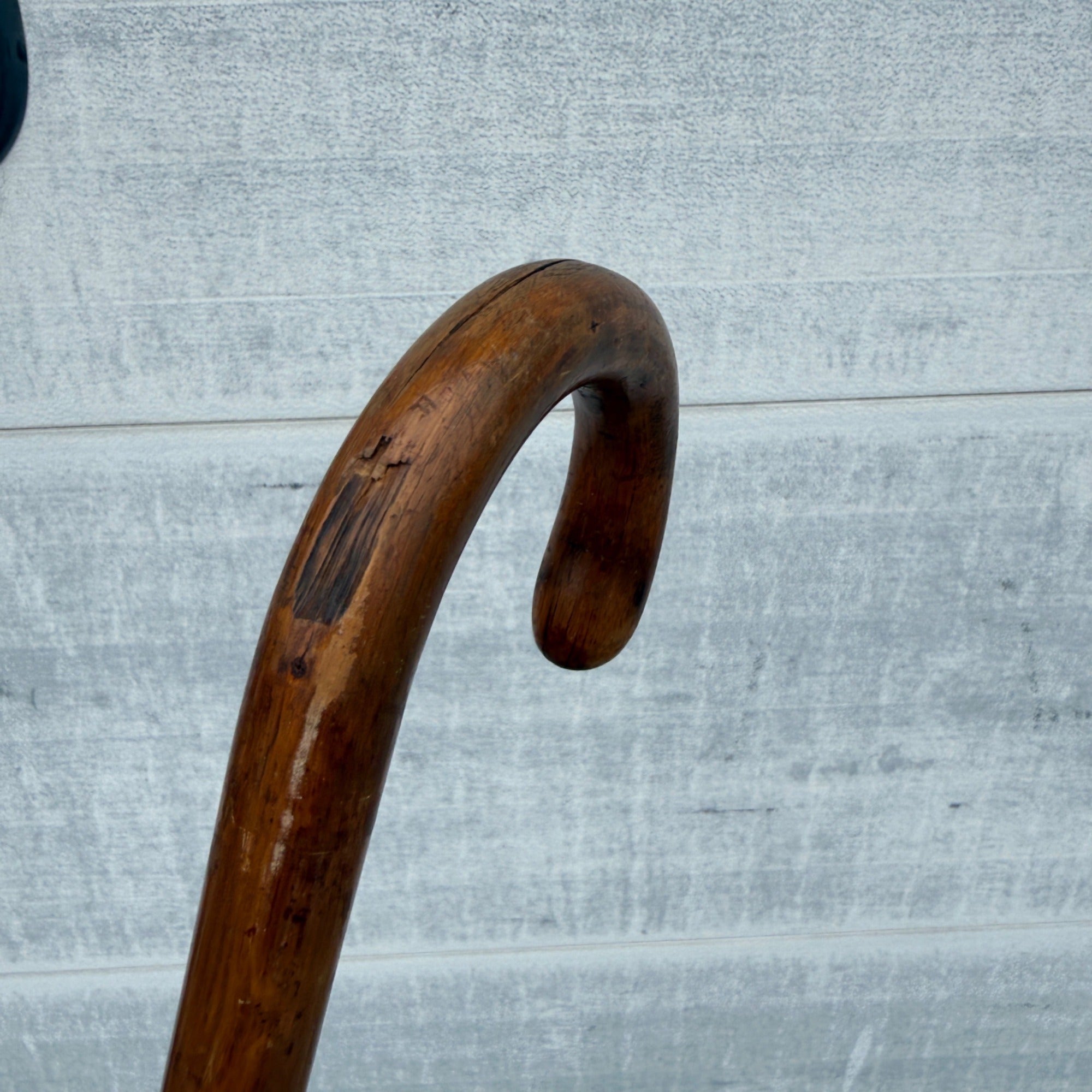 Antique Victorian Wood Cane w/Decorative Inlaid Metal Escutcheon Walking Stick