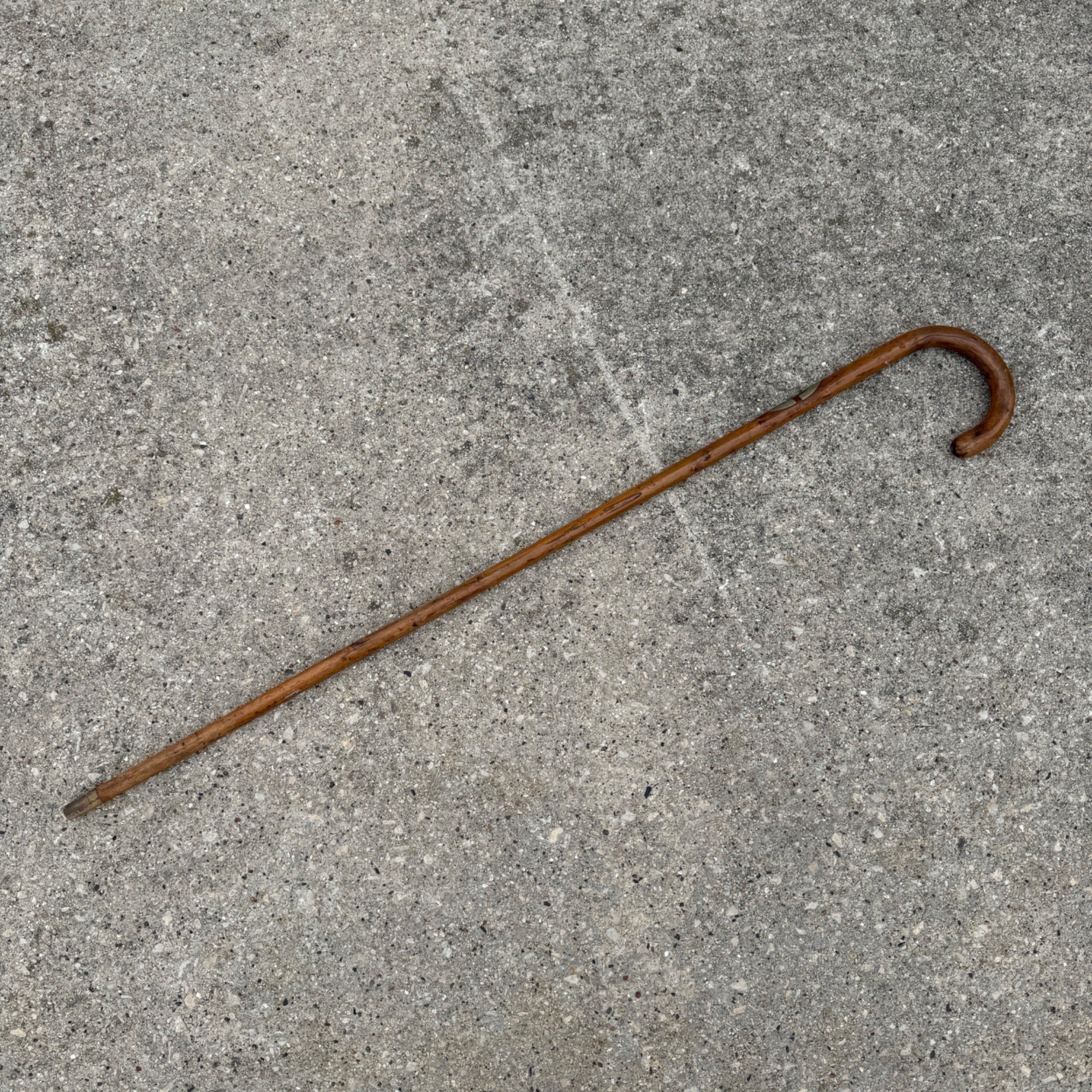 Antique Victorian Wood Cane w/Decorative Inlaid Metal Escutcheon Walking Stick