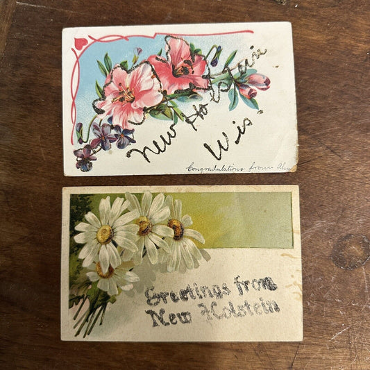 Vintage 1900s Greetings from New Holstein Wis Postcards Floral